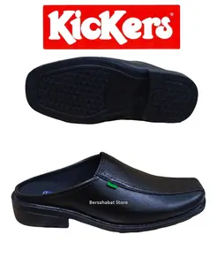 Sandal Selop Kickers Bustong Pria Kulit Porsche Tebal Lentur Lembut Untuk Santai Kerja Kantoran Pesta Anti Slip Hitam Putih Coklat  Shoes Sendal