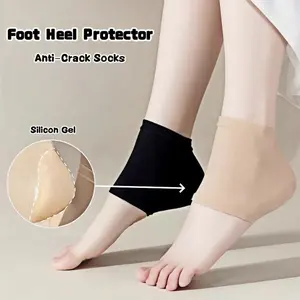Perlindungan tumit dengan gel premium anti kapalan pecah Kaus kaki silikon lembut moisturizing Insole tumit anti retak Protector heel free size pria wanita untuk olahraga & kerja lama sepatu shoes