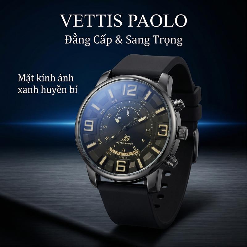 Đồng hồ nam VETTIS PAOLO, đồng hồ thạch anh ánh sáng xanh, đồng hồ nam phong…