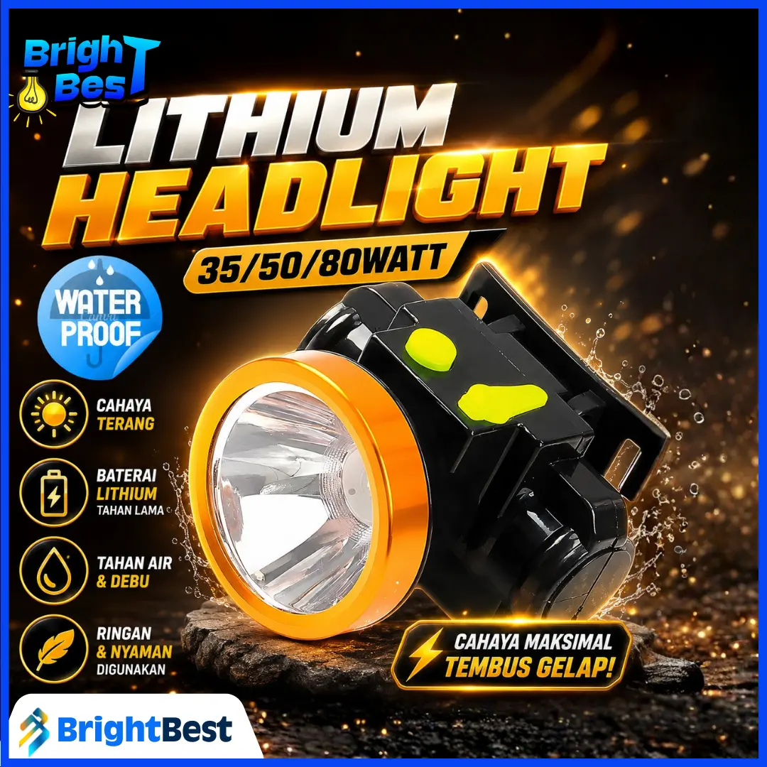 Senter Kepala LED Headlamp 35/50/80WATT Cahaya Putih Kuning Tahan Air Rechargeable Super Terang untuk Outdoor Pancing Camping Kerja Malam - Baterai, Alat