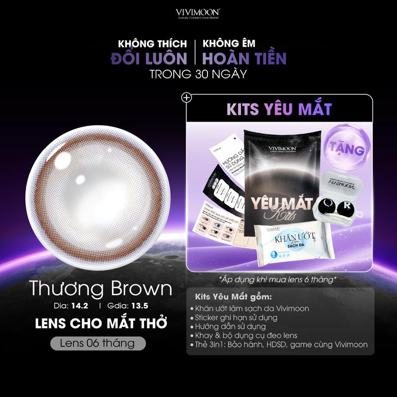    6 MONTHS   Kính áp tròng VIVIMOON màu nâu be sáng THƯƠNG BROWN Lens cận cho mắt thở BST HÀM ÂN HSD 6 tháng độ cận 0-8   Giá 1 đôi  