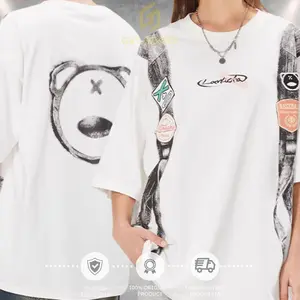 LAMLICKA STITCHING PANDA STRAPS EMBLEM OVERSIZE TEE ORIGINAL