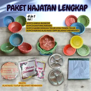Paket Hajatan Komplit 50 pcs Baskom + 50 Kresek + 50 Samir + 50 OPP selamat menikmati | Hemat & praktis”(EXTRA BABLE WRAP)