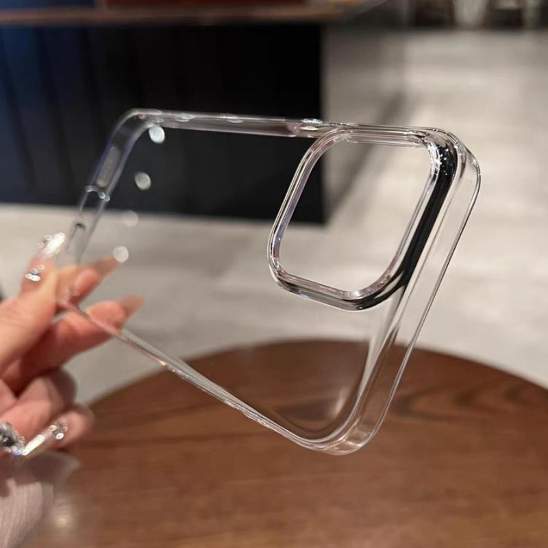 Vỏ nút bên kim loại trong suốt Ins HD cho iPhone 15 11 14 13 12 Pro Xs Max XR X 7 8 Plus khung máy ảnh sang trọng Ốp Điện Thoại di động đơn giản nắp lưng bảo vệ chống sốc TPU mềm