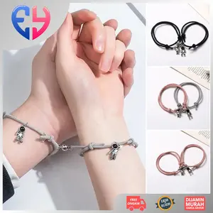 2Pcs Gelang Couple Magnet Astronot Pasangan Sahabat Pacar Pria & Wanita Bestie GLG12 Liontin Pink