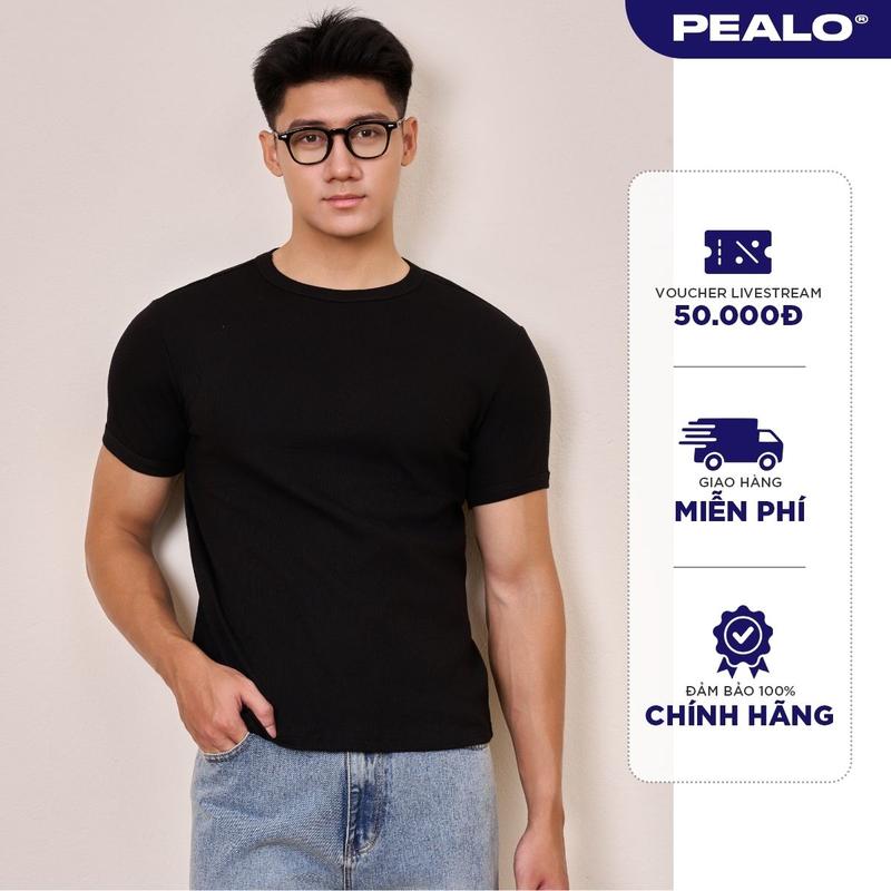 Áo Thun Cotton Gân Henley PEALO Ôm Body Cổ Tròn SS25
