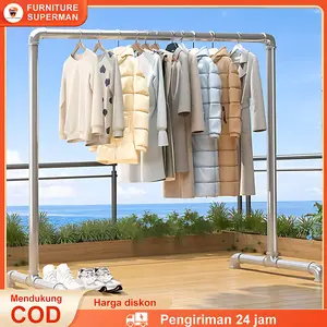 200CM Baru Tabung Baja Jemuran Baju Jemuran Baju Stainless 2 Susun Jemuran Pakaian Rak Gantungan Baju Stand Hanger Minimalis