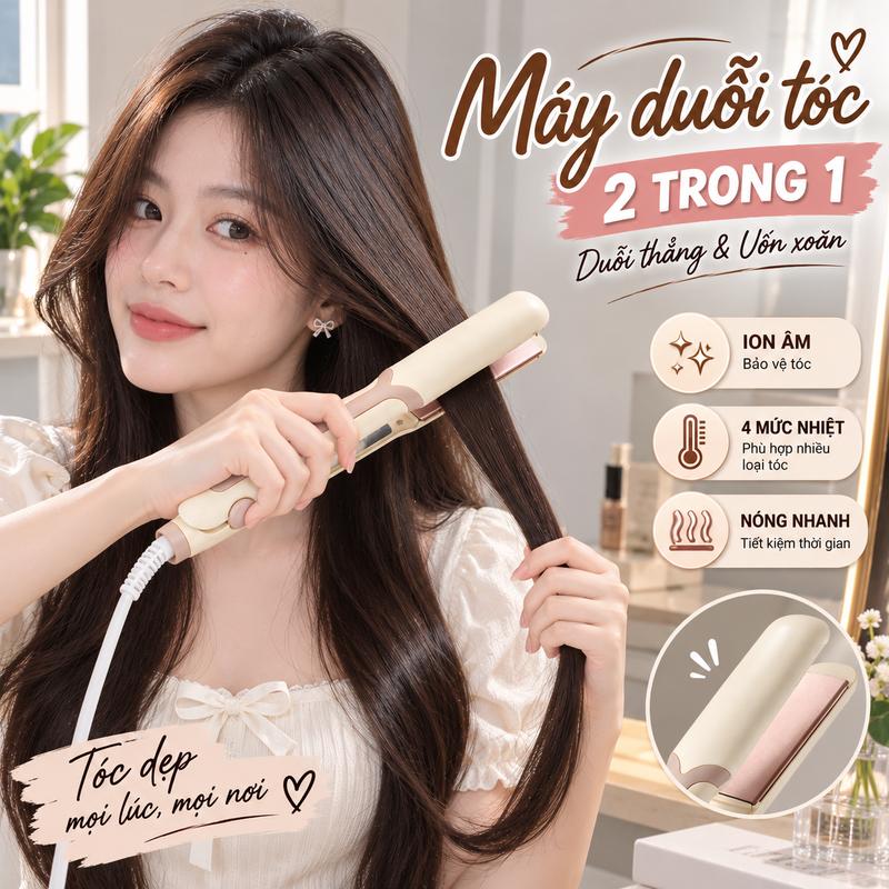 Máy Duỗi Uốn Tóc 2 Trong 1 Mini Với 4 Mức Nhiệt Thông Minh, Tạo Kiểu Nhanh, Giữ Nếp Lâu, Bảo Vệ Tóc