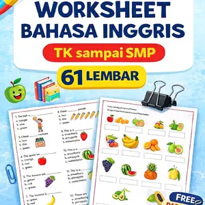 LEMBAR KERJA WORKSHEET BAHASA INGGRIS LENGKAP TK-SMP 61 LEMBAR LEVEL 1-4 GRATIS PAPER CLIP buku tka coding