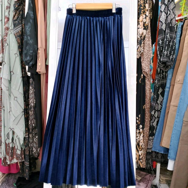 Rok plisket beludru kakya wanita moden dan kekinian free size quality premium Panjang 90cm 4