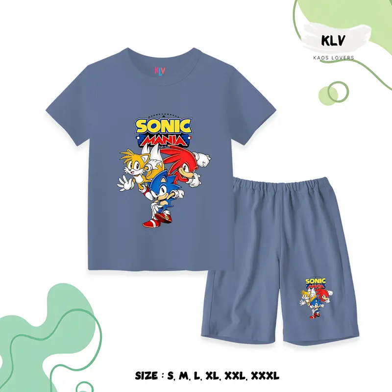 Setelan Kaos Anak Motif Sonic Mania Lengan Pendek Laki-laki Perempuan 3