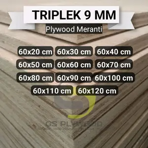 Triplek 9 mm plywood Meranti Premium 60x20 cm hingga 60x120 cm kuat tahan lama untuk perbaikan rumah & woodworking GS Plywood