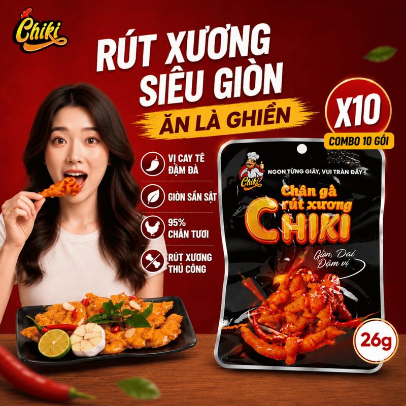 TOP Chân Gà Rút Xương CHIKI 26g - Ăn Liền Siêu Giòn Sần Sật, Cay Tê Đậm Vị, Đồ…