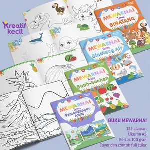 Buku mewarnai untuk anak - tema binatang, princess putri, pemangandan alam hewan, rumah, mobil truk, superhero, sayuran, binatang air, alat berat exavator, bunga, unicorn ukuran A5 tebal 100 gsm 12 halaman