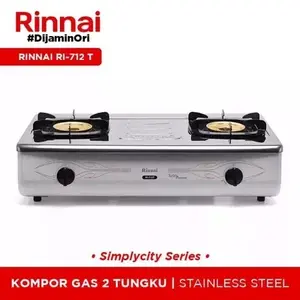 Rinnai RI-712T Kompor Gas 2 Tungku Api Turbo + Api Lilin Stainless Original Garansi Resmi