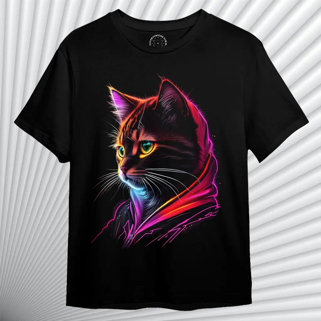 3DimensionWear T-Shirt 3D Neon Cat Art - DT0066