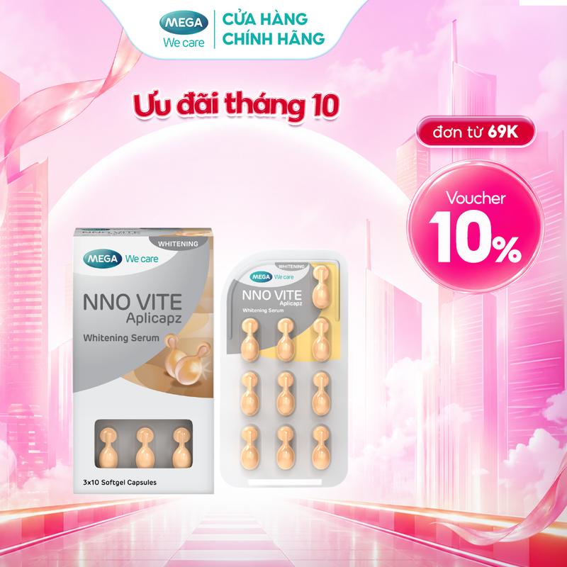 Serum hỗ trợ dưỡng sáng da, hỗ trợ mờ đốm nâu, hỗ trợ đều màu da - Vitamin C, Vitamin E, Bisabolol - NNO VITE Mega We Care (30 viên)