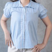 Gambar FAME | 9221590/1 | Striped Puff Short Sleeve Top | Blouse Lengan Pendek, Atasan Garis | Ready Stock - Biru, M dari FAME Official Kota Surabaya 2 Tokopedia