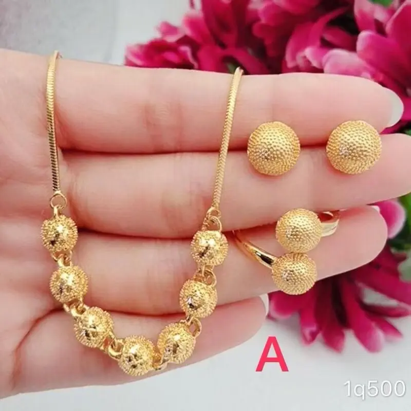 promo set wanita lapis emas 24 karat bola kalung isi 7 butir terbaru