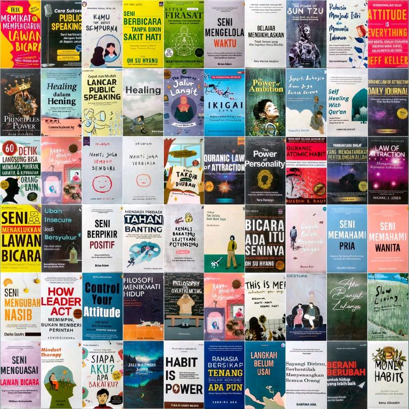 BUKU MOTIVASI / NANTI JUGA SEMBUH SENDIRI / KALA TAKDIR MASIH BISA DIUBAH / THE POWER OF JALUR LANGIT / KITAB FIRASAT / BICARA ITU ADA SENINYA / 60 DETIK / TRIK MEMIKAT LAWAN BICARA / LANCAR PUBLIC SPEAKING / HEALING / QURANIC ATOMIC HABIT / MONEY HABITS 0