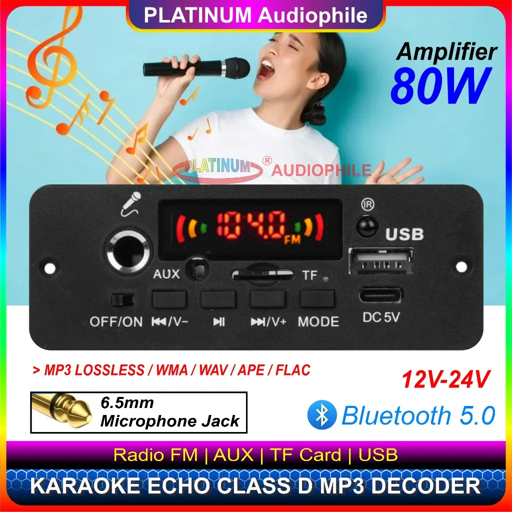 🍂 🍂   Modul Amplifier MP3 Kelas D 80W Bluetooth Digital Karaoke Mikrofon Echo AUX USB Micro SD 135BT