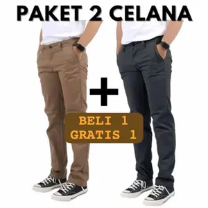 Paket HEMAT 2pcs Chinos Panjang Slimfit Celana pria cream Grey Hitam Katun Stretch Melar