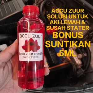 Air Aki Zuur Cairan Ampuh Untuk Memperbaiki Aki drop, Lemah, Soak dan Tidak Kuat Stater isi 250ml (Bonus spuit 5ML) Motorcycle