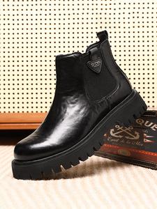 メンズファッション ミドル丈ブーツ、厚底カジュアルシューズ、秋冬用スタイリッシュハイトップレザーブーツ