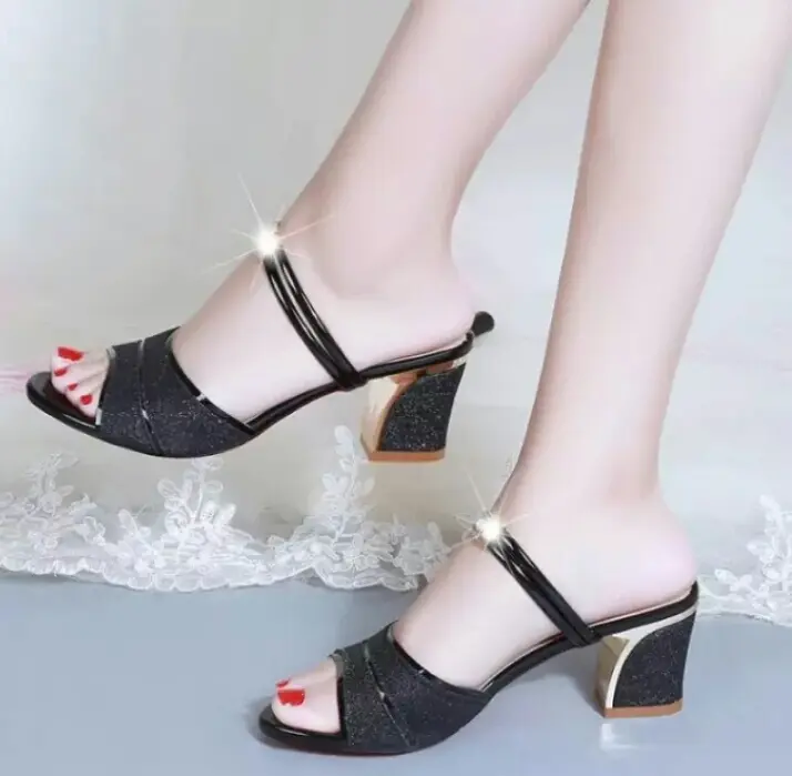 Sandal Wanita Hak Tahu Gliter Ke Kinian Tinggi 5 Cm 5
