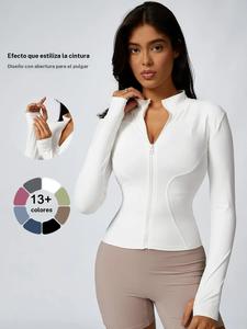 Chaqueta deportiva con cremallera para mujer, top deportivo de manga larga ajustado, ropa deportiva para mujer para primavera, uso en interiores y al aire libre