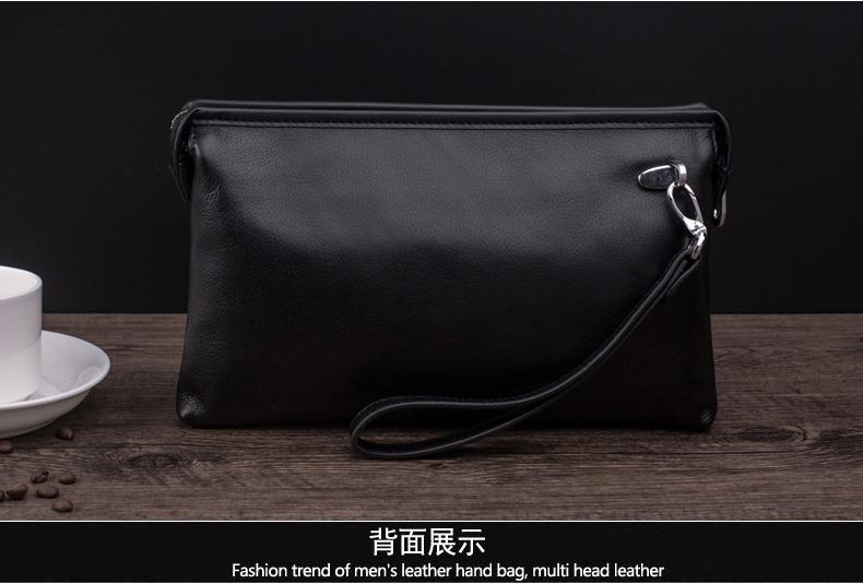 Product Introduction of 2025 Men's Clutch Bags Genuine Leather Double Layer Large Hand Bag for Male Long Wallets Envelope Bag Zipper Black Brand 15