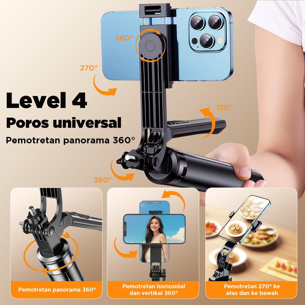 NEXID A17 4in1 Tongsis Tripod Bluetooth 1.8m dengan 4 Kaki Stainless Steel Fill Light & Remote Control 10M Cocok untuk Handphone Kamera S30