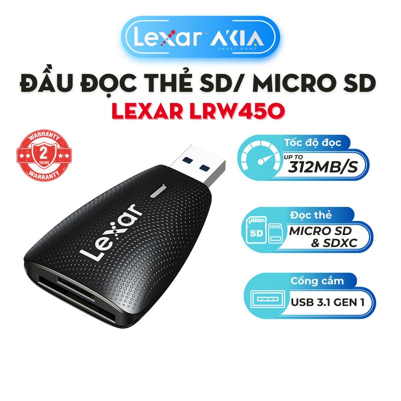 Đầu đọc thẻ nhớ 2 trong 1 Lexar LRW450UB, tương thích thẻ SD/ microSD, tốc độ đọc 312Mb/s, BH 2 năm