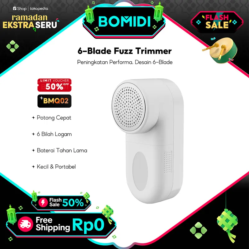 【COD】BOMIDI Lint Remover BMQ02 Portable Fuzz 6 blade head Hair Ball Trimmer Electric Wireless USB Baterai Kabel Mesin 0