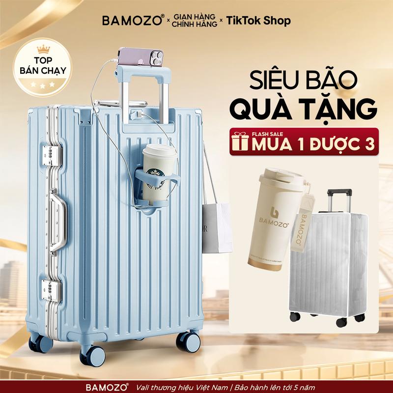 [P2 - TẶNG CỐC] Vali Khung Nhôm Khóa Sập Bamozo 9066C Size 20/24 Phiên Bản Cao Cấp Chống Va Đập Bảo Hành 5 Năm Có Cổng Sạc USB & Khay Đựng Cốc