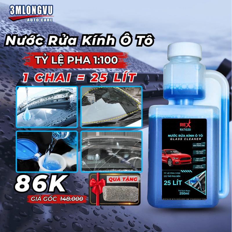  Nước Rửa Kính Ô Tô REX Glass Cleaner RX1020 250ml - Bảo Dưỡng Gạt Mưa Hạn Chế Cặn Canxi 1 Chai = 25 Lít 