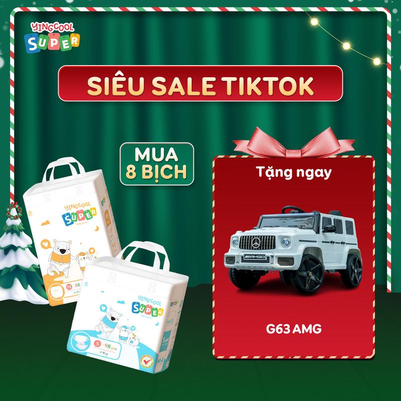   Tặng Xe Ô tô điện G63 AMG có điều khiển - Combo 8 Bịch   Bỉm YINGCOOL SUPER Size NB104 S98 MD92 MQ88 L80 XL76 XXL72 XXXL72 tã sơ sinh cho bé Nam Nữ 