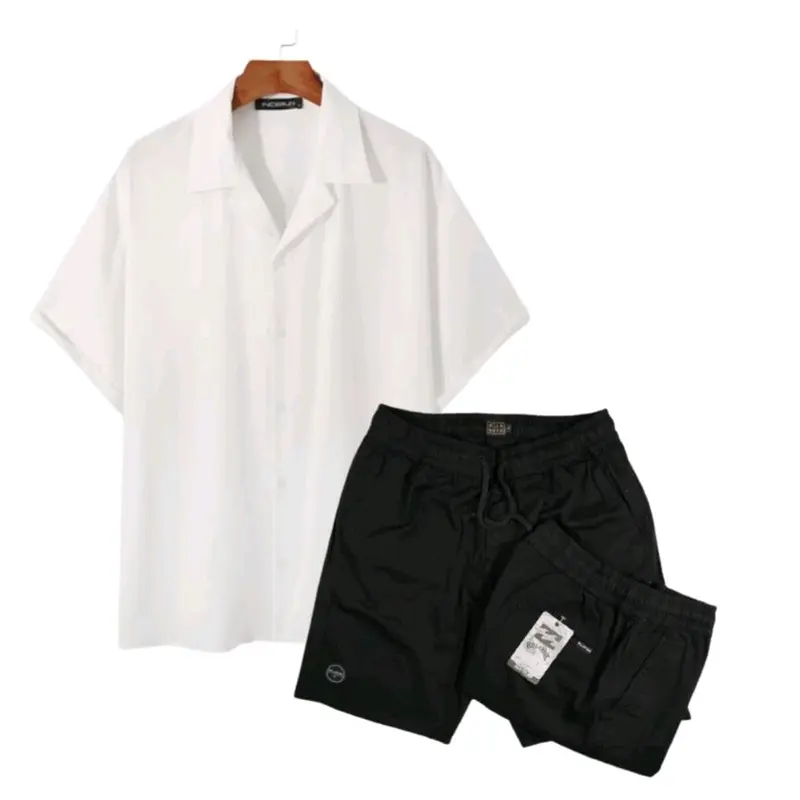 OneSet Pria Kemeja Polos Rayon Twill Celana Pendek Boardshort Premium Setelan Pria Casual 3