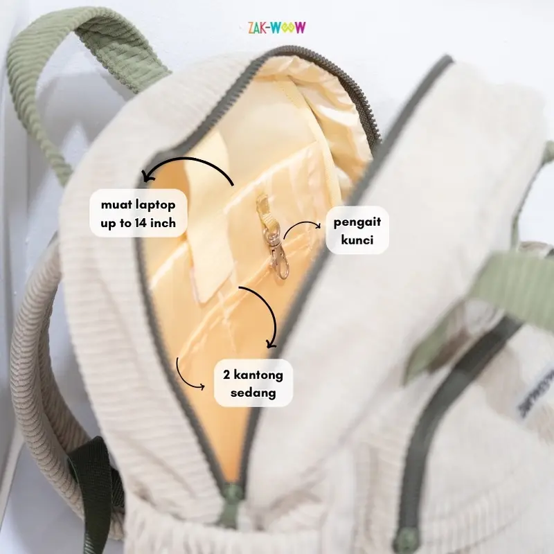 Zakwoowstyle Cava Backpack Medium | Ransel Medium Sekolah | Ransel Kuliah FREE KEYCHAIN (bundling TULIS NOTES WARNA RAINCOVER) Corduroy 3