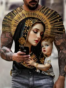 kaos couple couplean kaos influencer pick kaos official merch Perawan Maria Dengan Anak Dan Lingkaran Emas Di Latar Belakang Hitam kaos motif idul fitri kaos loyalty program