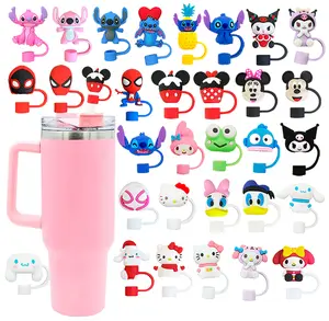 Serbaguna 1 PCS 10mm Silikon Lucu Kartun Karakter Sedotan Plug Minum Debu Cap DIY cangkir minum Silikon Dapat Digunakan Kembali Debu Cap