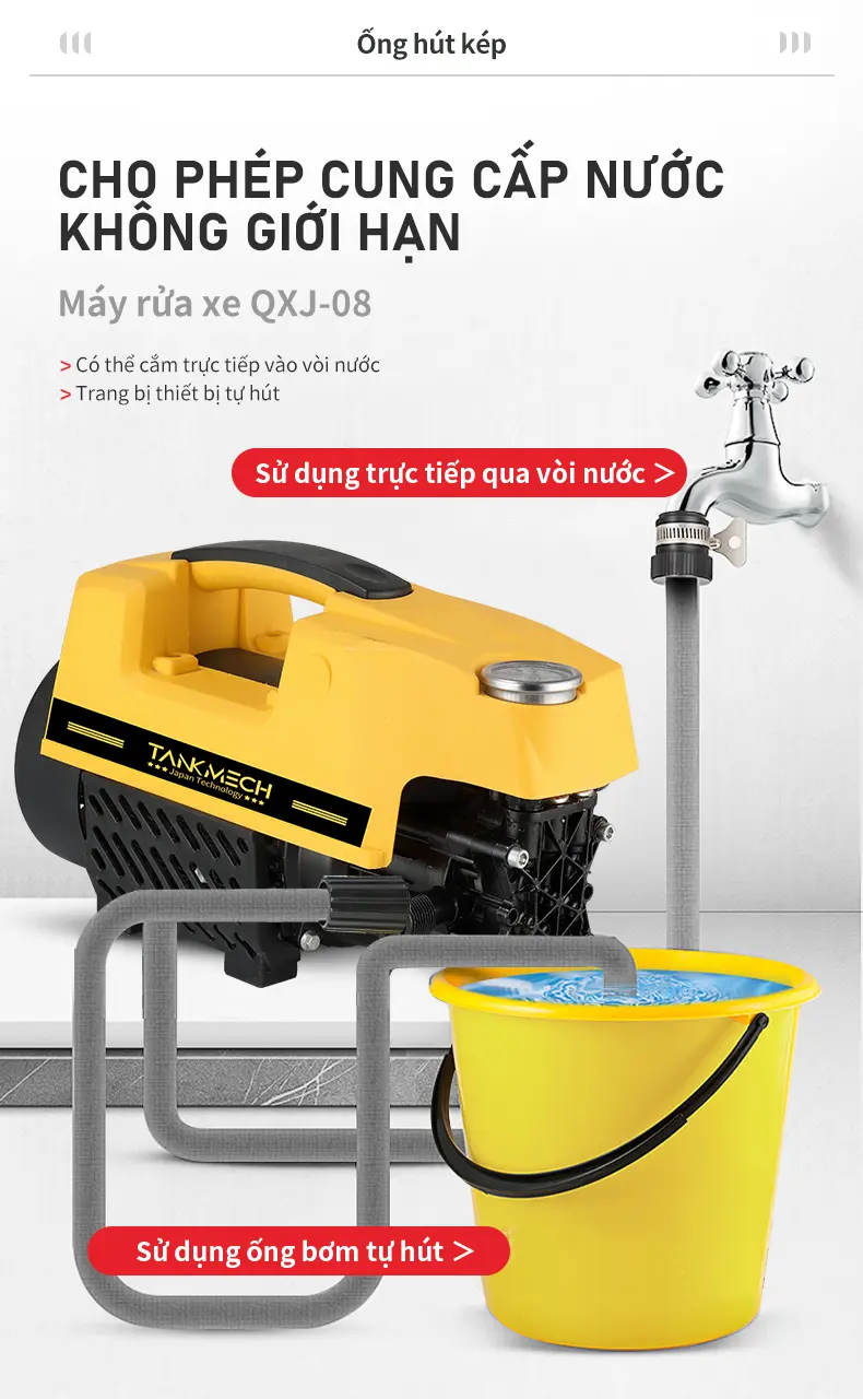 Product Introduction of TankMech QXJ-08 Portable Car Washer, With High Pressure Car Wash Gun, 15m Extension Hose, Water Suction Hose, Snow Maker 5