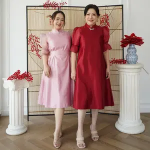 (Victoria Wear House) Wang Dress Qibao Cheongsam Congsam Midi Lengan Balon Puffy Organza Dres Gaun Terusan Pesta Wanita