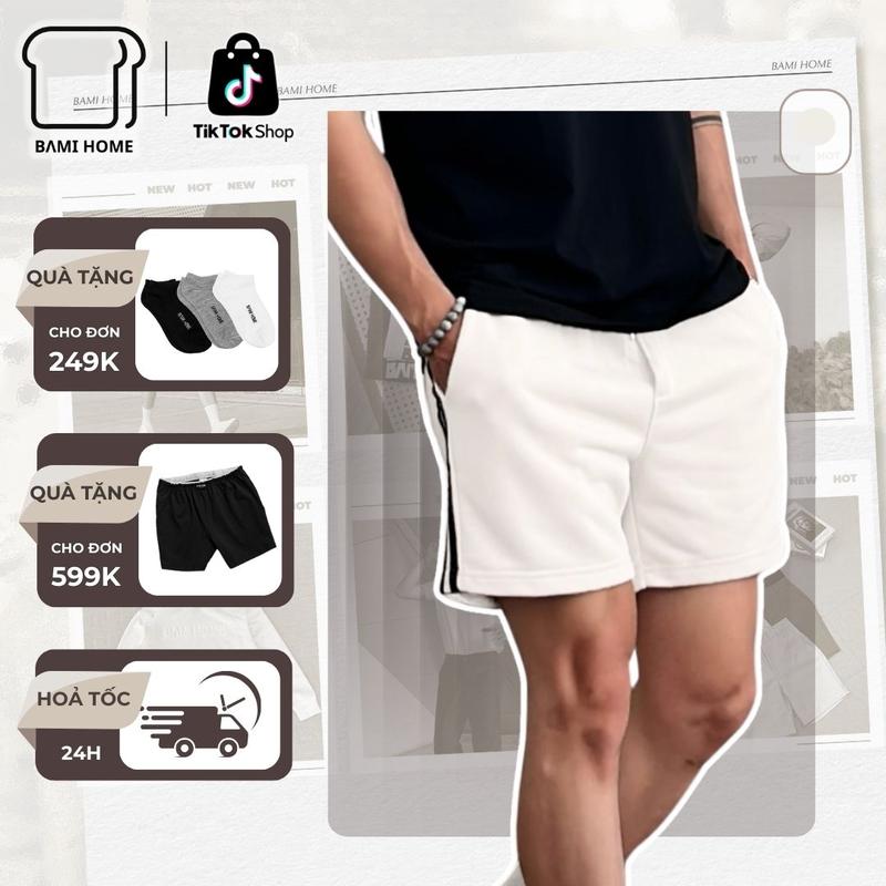 Quần short nam chất vải nỉ phối sọc cao cấp BAMI HOME lưng thun co giãn thoải mái dễ phối đồ QN25 