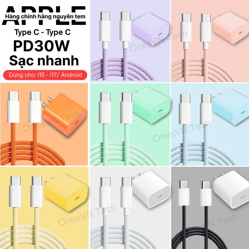 【Type C to Type C 30W Bộ sạc nhanh PD30W Củ sạc + Dây sạc Type C to C Dây Sạc Dù 1m Tương Thích Tốt & Sạc Nhanh Cho i15 i16 & Dòng Máy Android TypeC - Bảo Hành 12 Tháng