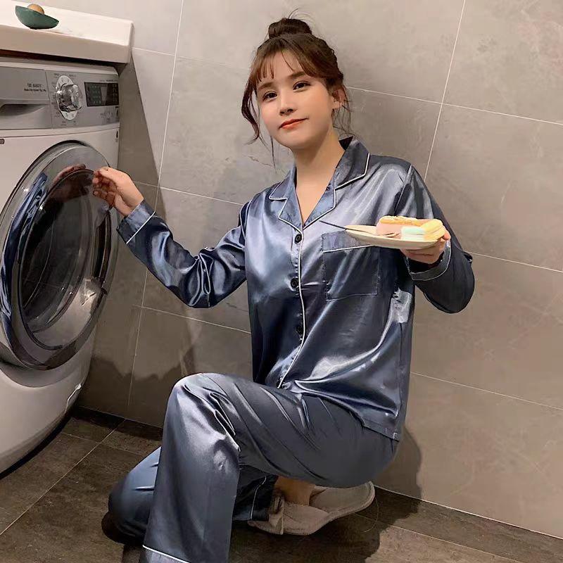 Product Introduction of Bộ Đồ Ngủ Satin Mượt Mà, Dành Cho Nữ, Bộ 2 Chiếc, Áo Sơ Mi Dài Tay, Có Cỡ M-5XL, Mềm Mại, Đồ Mặc Ở Nhà PJ, Đồ Ngủ 3