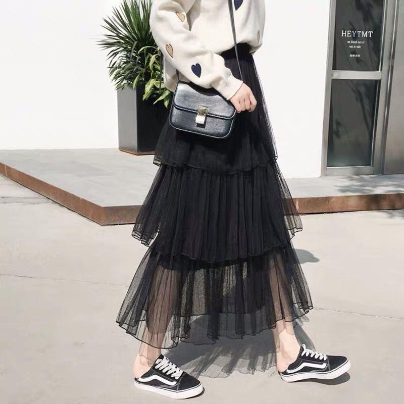 Product Introduction of 2020 spring summer new cake skirt pleated skirt gauze skirt skirt women's midi length fairy mesh skirt long skirt 4