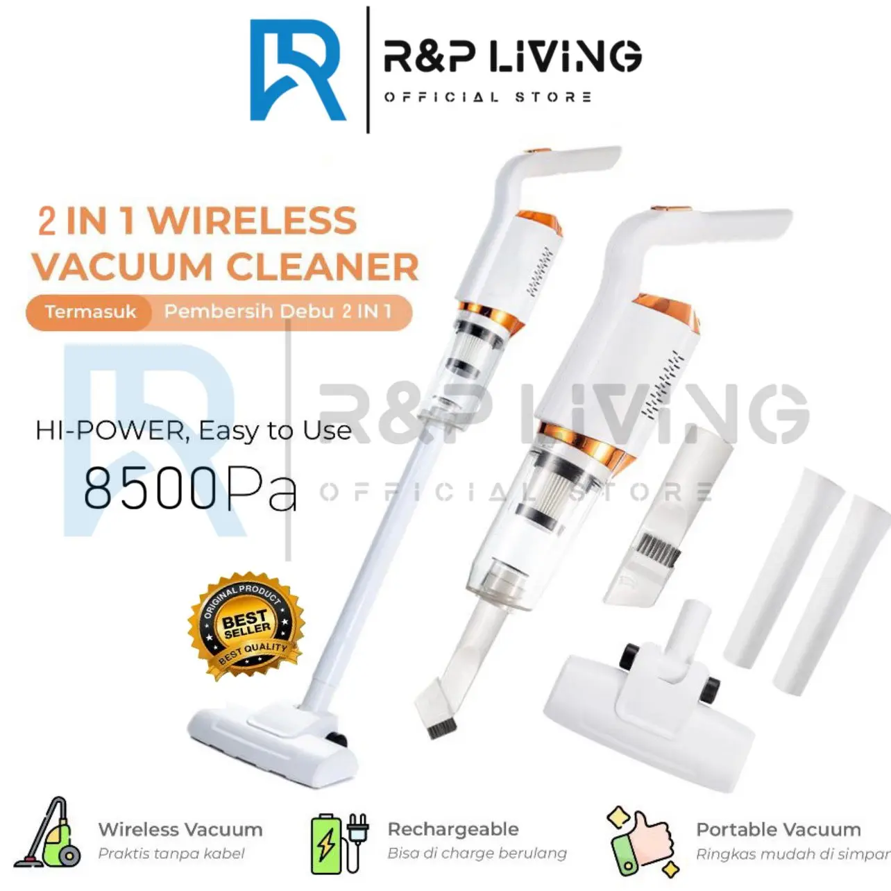 R&P [READY] 2in1 Rechargeable 8500Pa Vacuum 600ml tanpa kabel 2000mAh