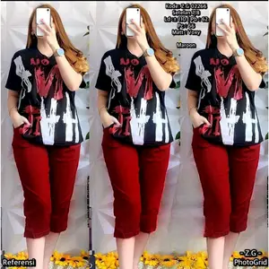 Setelan Wanita Bahan Voxy Setcel 7/8 Celana Pendek Dewasa - Baju Wanita