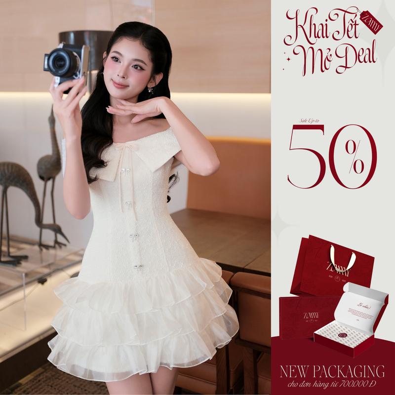 ZAMYSHOP - Váy thiết kế dạ bông phối tơ tầng váy đi tiệc váy xinh đi chơi